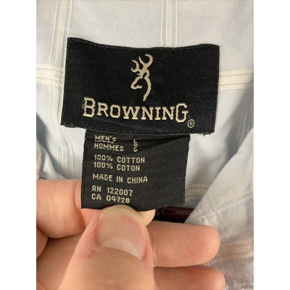 Browning Mens Large Button Up Short Sleeve Plaid Embroider Logo Pocket Outdoors - Picture 2 of 9